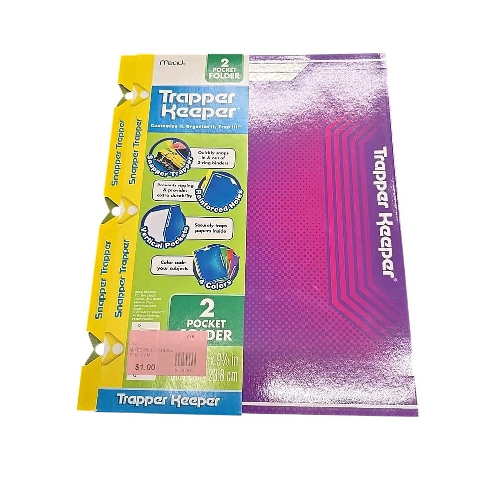 Mead Trapper Keeper 2 Pocket Folder Purple Dot Snapper School‎ Organizer